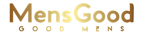 Gold 'MensGood' logo on a white background