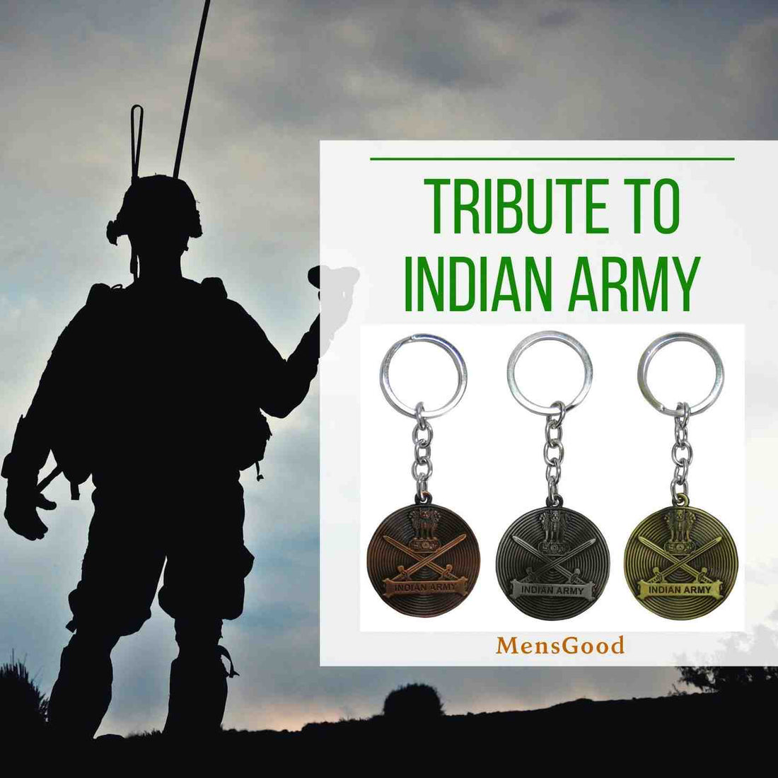 Keychain with Indian Army emblem on a white background